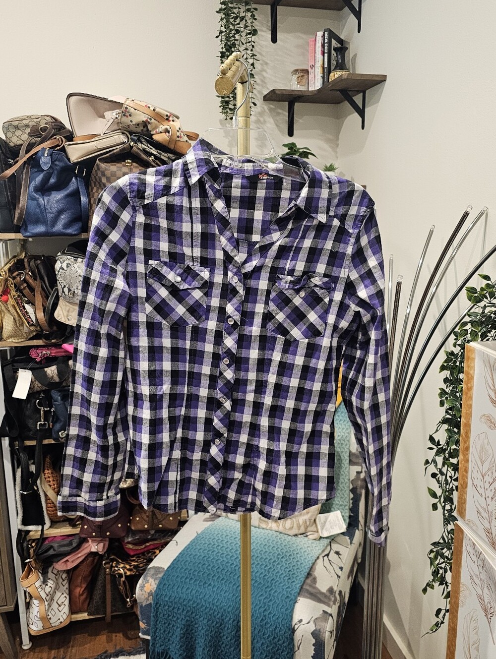 Retro Purple Plaid Button Down Shirt